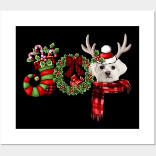Christmas Joy Dwarf Stocking Reindeer White Maltese Posters and Art